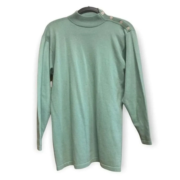PRECIOUS FIBERS Mint Green 100% Cashmere Button Embellishment Small Sweater - Picture 1 of 6